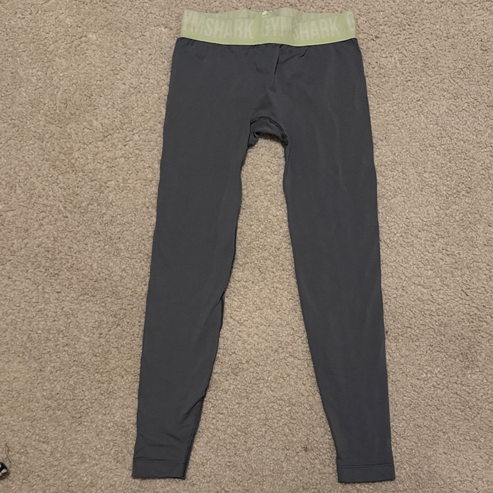 Gymshark Women’s Grey Leggings with Green Waistband